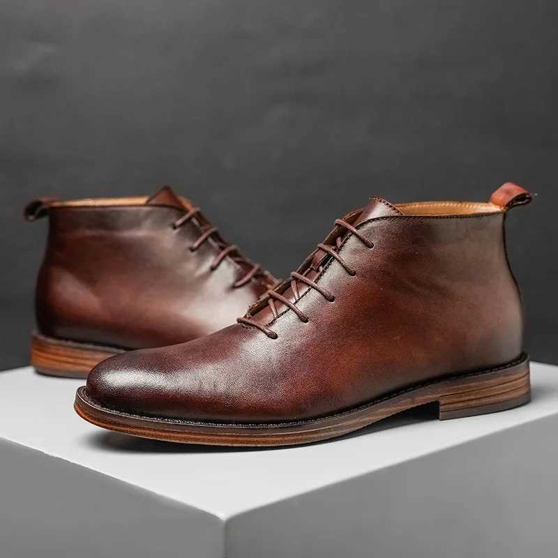 Retro Ankle Boots For Men High Quality Genuine Leather Shoes Elegant Lace Up Business Office Footwear W250716