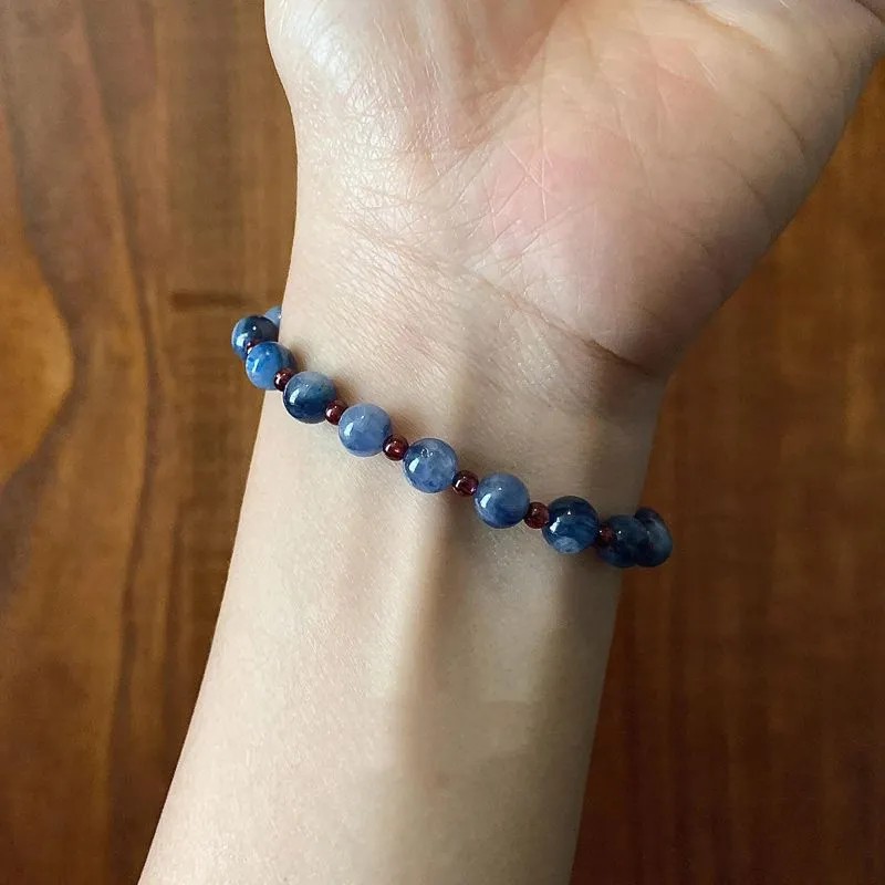 New Chinese Style S925 Sterling Silver Natural Blue Kyanite Beaded Necklace, Garnet Crystal Clavicle Chain, Oriental - style Jewelry