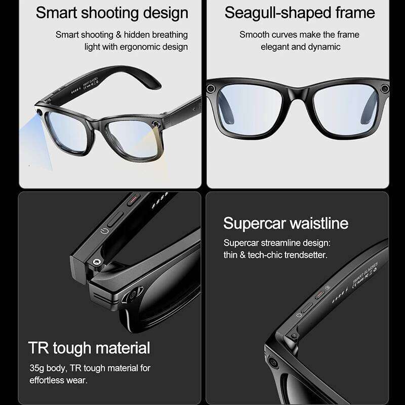 LIGE AI Smart with Sunglasses Mini Camera Video Recorder Wireless Bluetooth Call Anti-blue Glasses for Man Women