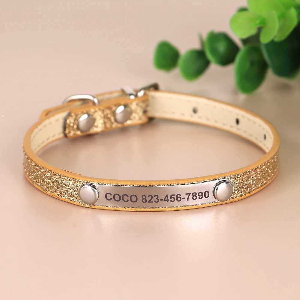 Personalized Cat Collar Bling PU Leather Cat Collars Free Custom Pet Puppy Kitten ID Necklace Adjustable for Cats Small Dogs LL250716