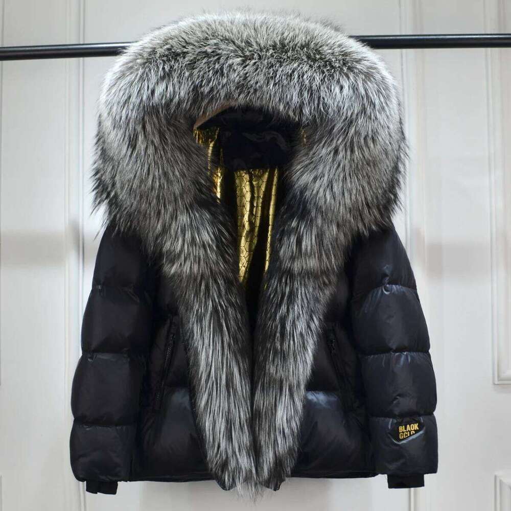Lagabogy 2025 New Women Winter Hooded Puffer Coat Large Real Fox Fur Down Jacket Female Loose Waterproof Parkas Zipper Outerwear