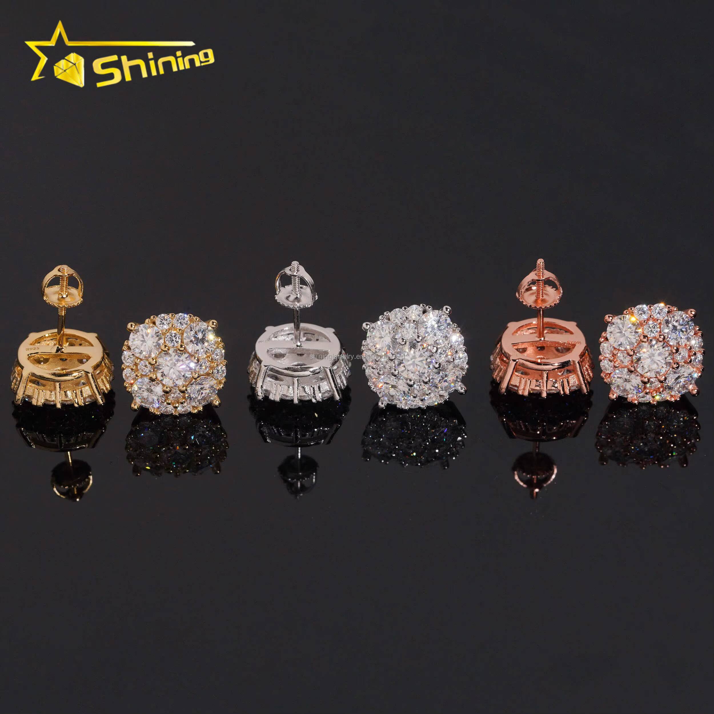 Luxury Fire Hot Selling Fire Moissanite Stud Earrings GRA Certified 925 Sterling Silver Unisex Jewelry 925 Round Stud Earrings