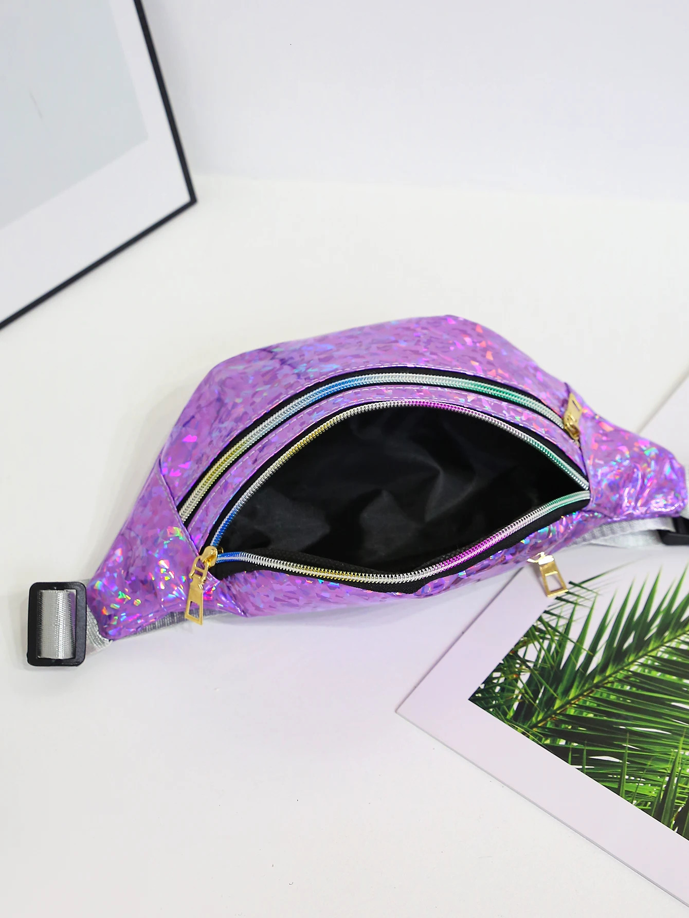 Holographic Waist Bags Women Silver Fanny Pack Female Belt Bag Black Geometric Waist Packs Laser Chest Phone Pouch Bum Bag 250714