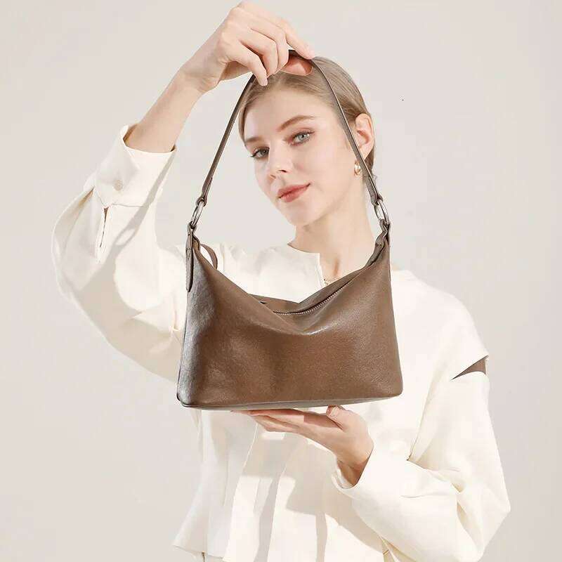 Ladies' 2025 Summer Vintage Veg-Tanned Cowhide Hobo Bag - Classic & Versatile Crossbody For Commuting Women's Shoulder Handbag