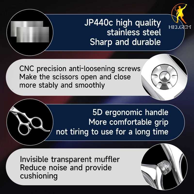 Helgem Professional JP440C Barber Scissors Set Flat Thinning Chunker Shears for Hair Trimming W250716