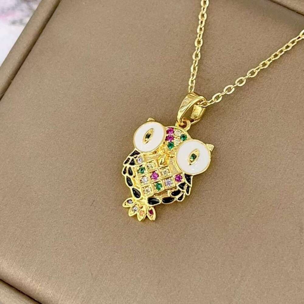 New Women's Fashion Jewelry Oil Drop Cartoon Owl Pendant Ins Style Internet Celebrity Elegant Necklace Versatile Accessory 8B9