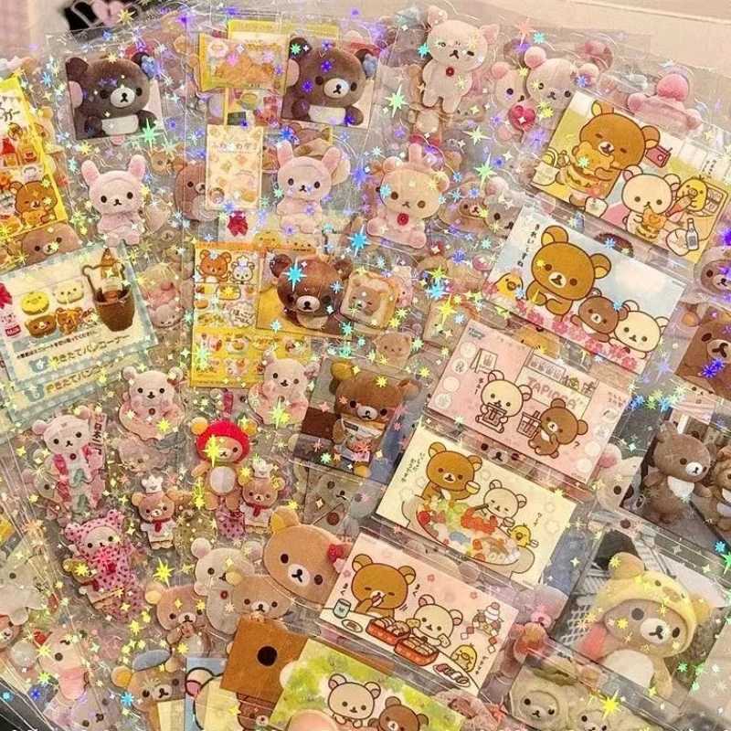 Sanrio 5pcs Hello Kitty Rilakkuma Cartoon Die-cutting Stickers Cute Kitty Cat Flashing Laser Stickers Anime Handbooks Material Stickers w250716