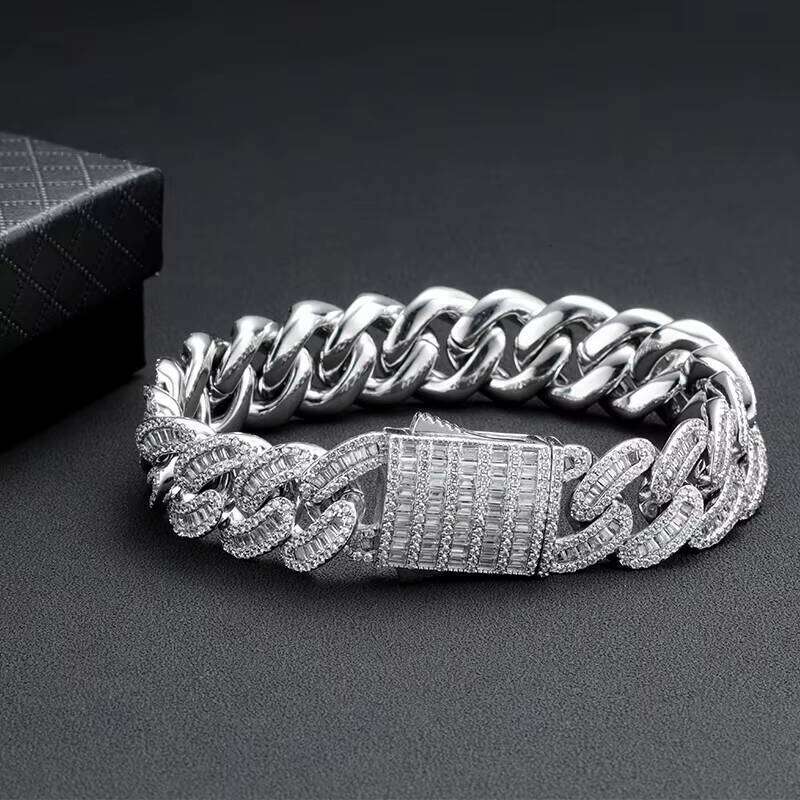 Hip hop jewelry braceletTop jewelry bracelet necklaceCustom 16mm Vvs Moissanite Iced Out Dia Necklace Arc Sterling Sier Baguette Cuban Chain