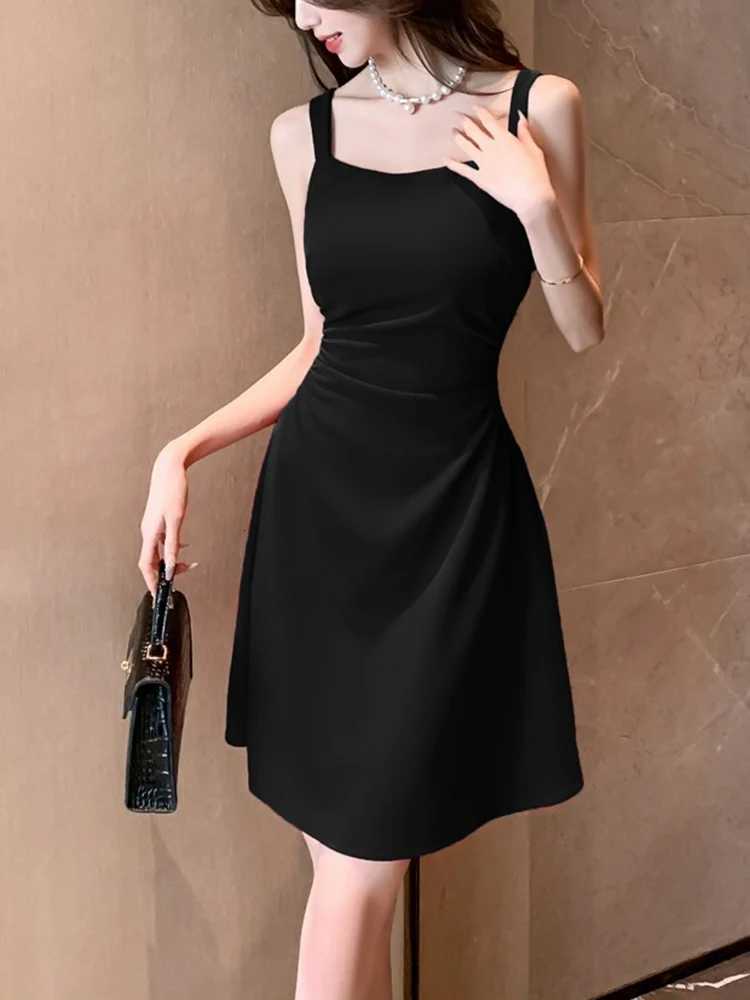 Women Classic Black White Suspender Dress Elegant Lady Daily Temperament A-line Mini Dresses Female Fashion Party Waist Dress R250716