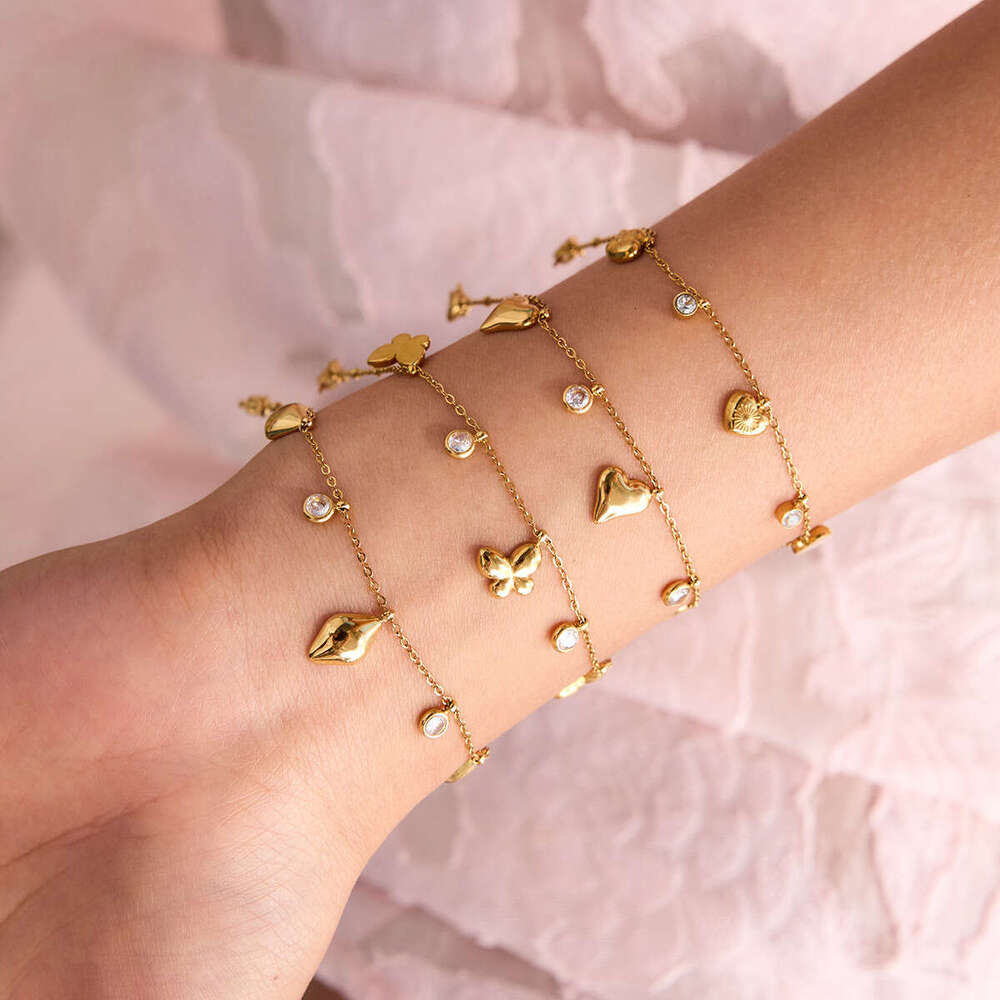 Wanxing Stainless Zircon Bracelet Light High-end Feel Heart Butterfly Titanium Steel Niche Design Jewelry