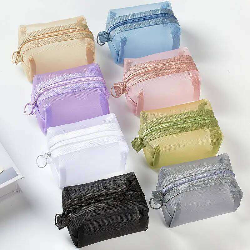 Mini Clear Nylon Mesh Cosmetic Cute Women Small Lipstick Makeup Bags Pouch Data Line Key Earphone Organizer Case X250716