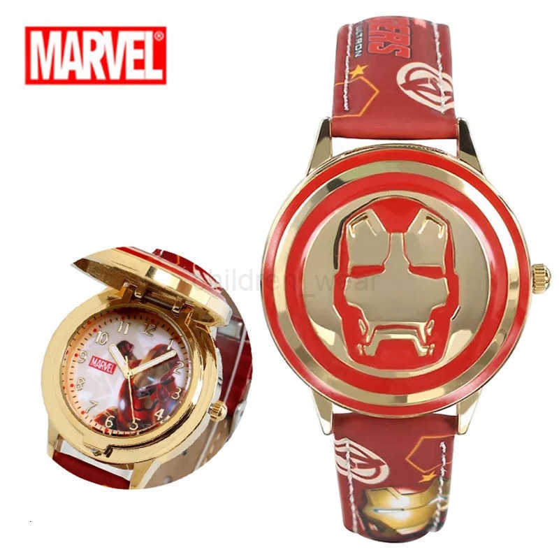 Disney Spiderman Kids Watch Captain America Ironman Childrens Watches Leather Quartz Flip Metal Case Watches Boys Clock Gifts W20250716