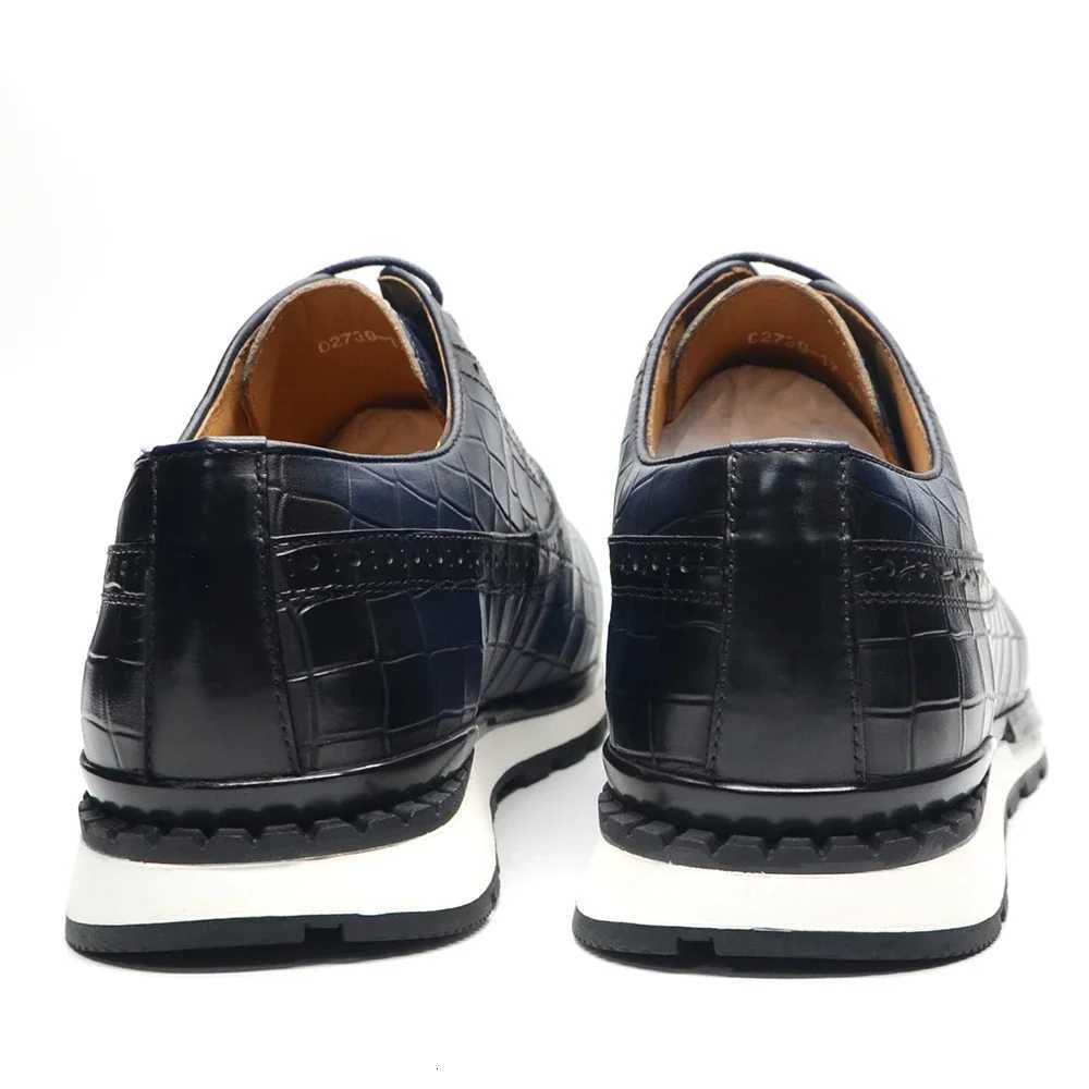 Luxury Men Genuine Leather Casual Sneakers Comfortable Lace Up Oxford Daily Social Shoes Stone Pattern Solid Blue Mens Footwear W250716