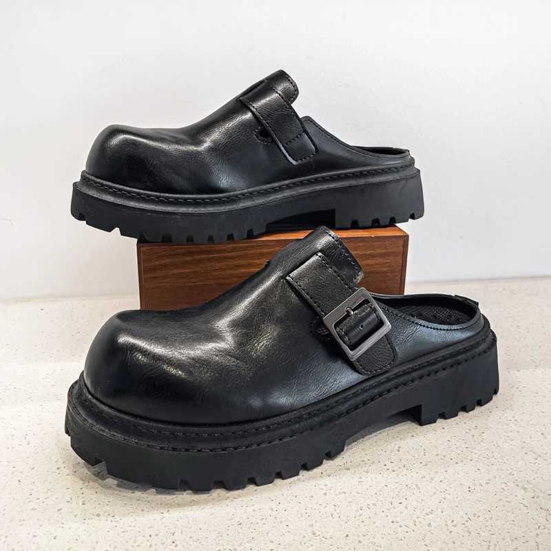 Thick Bottom Mules Men Half Shoes For Man Platform Leather Mens Semi-Drag Casual Shoes Backless Loafers Slippers Male Slides W250716