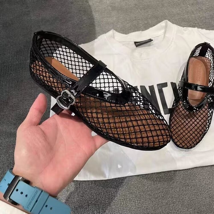 Luxury Brand Designer Shoes Temu New Large Size Women's Shoes Mesh Ballet Flats With Buckle Patent Leather Trim Comfortable Breathable Hollow Des