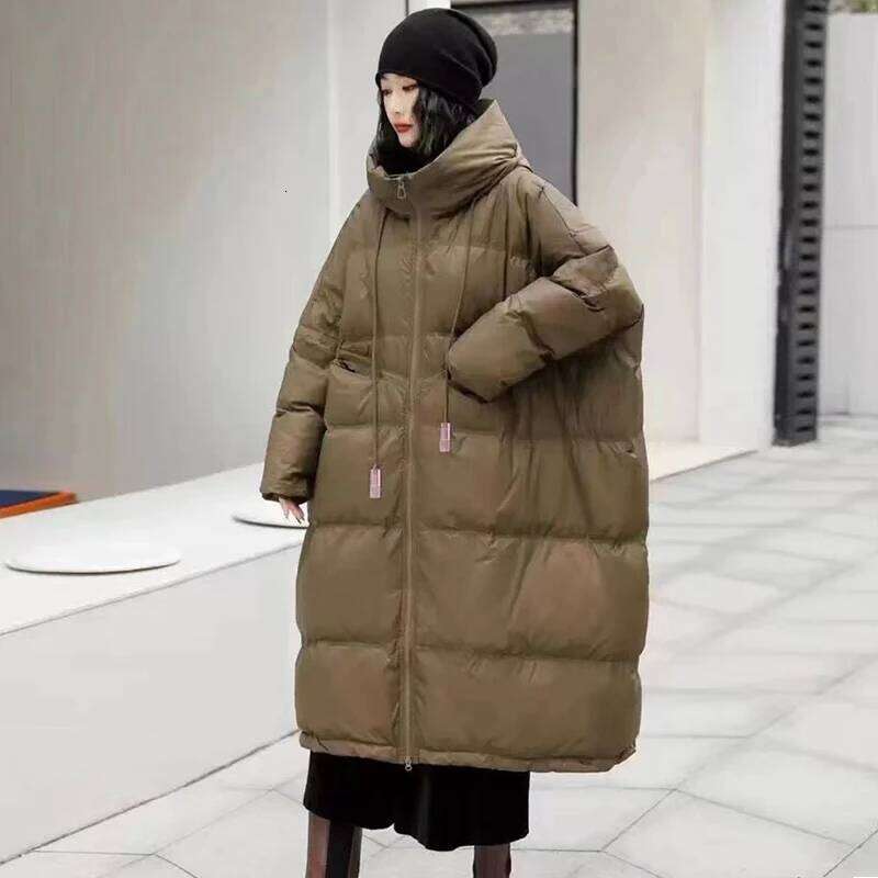 Lagabogy 2025 New Winter Women Oversize Long Puffer Coat Female Thick Warm White Duck Down Jacket Hooded Loose Parkas Outwear MDNG
