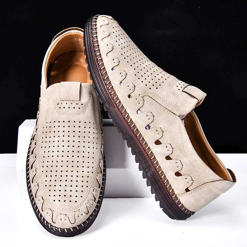 Summer Breathable Handmade Shoes Punching Leather Casual for Mens Flats Walking Shoes Outdoor Footwear Loafers Breathable Shoes W250716
