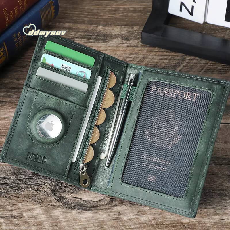 CONTACTS Genuine Leather Card Holder Coin AirTag Slot Men Travel Wallet Womens Purse Passport Cover Bag ddmynov
