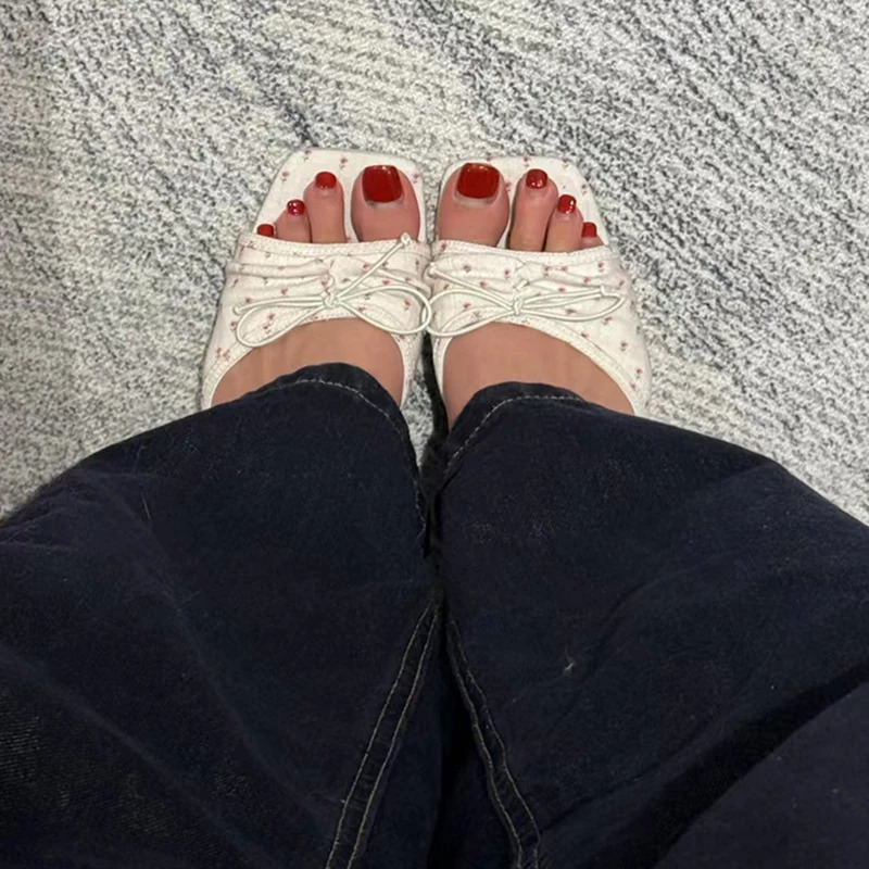 Summer Floral High Heels Women Slippers Fashion Square Toe Slip On Shoes Ladies Outdoor Party Dress Slides 250712
