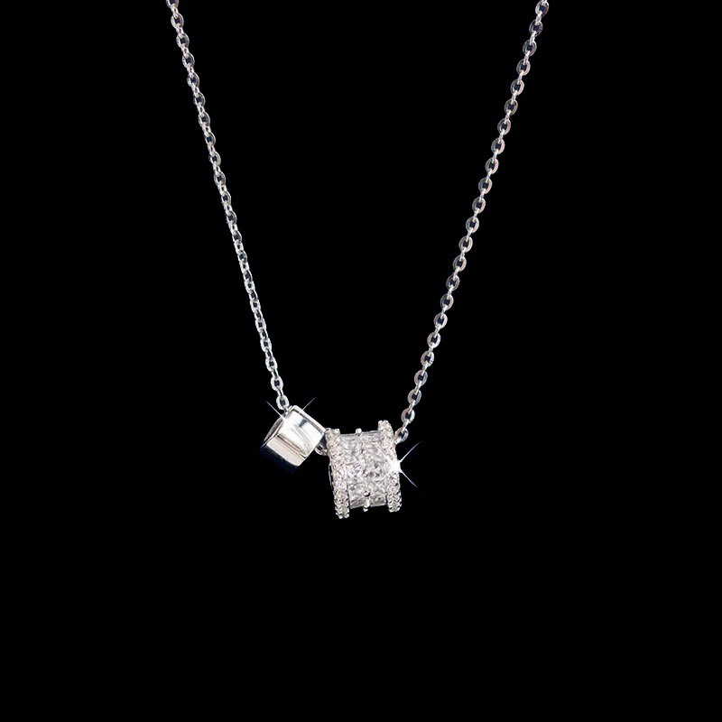 Silver - Toned Dual Cylinder Pendant Necklace With Rhinestone - Encrusted And Polished Accents Elegant Daily And Special Occasions Gift For Her ashion