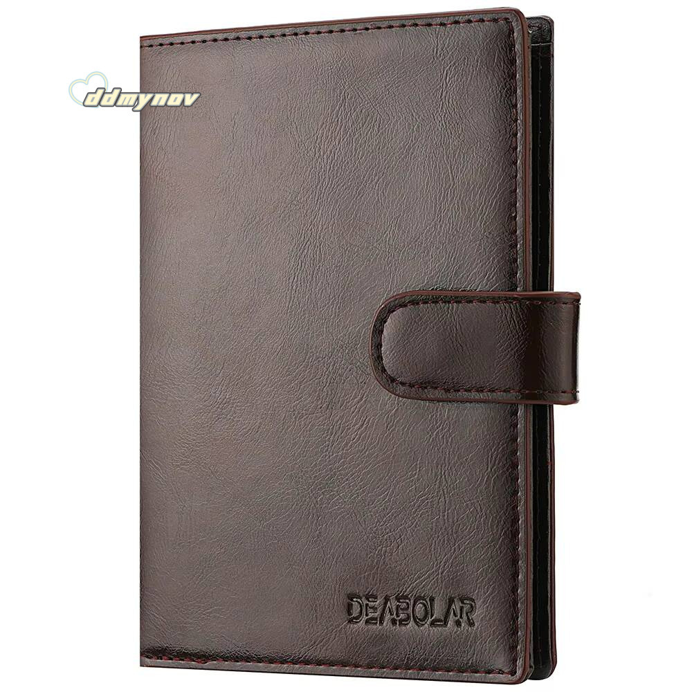 High Capacity Mens Passport Leather Wallet Multiple Slots and A Clear ID Window Vintage Business Card Bag ddmynov
