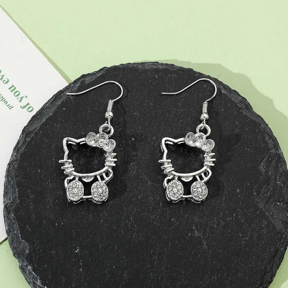 Sanrio Anime Sanrio Hello Kitty Earrings Cartoon Figure Kitty Silver Metal Hollow Pendant Ear Drop Earrings Kawaii Jewelry Accessories w250716