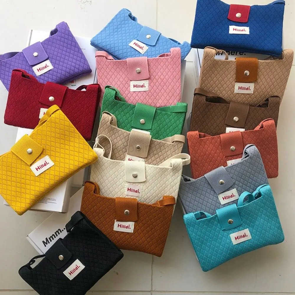 Simple Summer Hand Knitted Bag Handmade Casual Knit Shoulder Bag Mini Multicolor Beach Bag for Ladies/Girls M250716