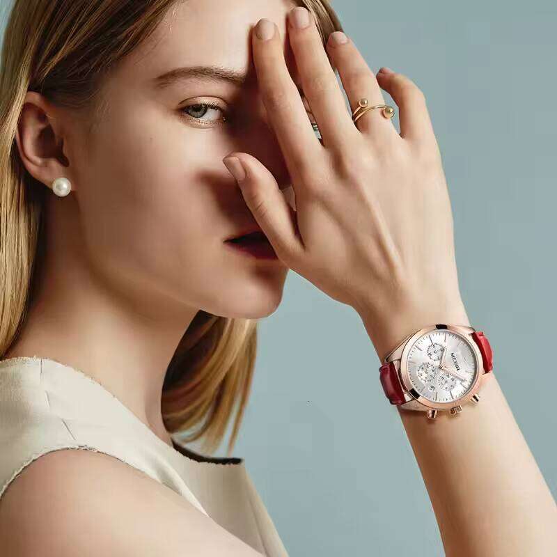 DHGadges MEGIR 2115 Elegance Womens Quartz Watch Genuine Leather Strap Waterproof Chronograph Luminous Chinese Style Wrist Watch