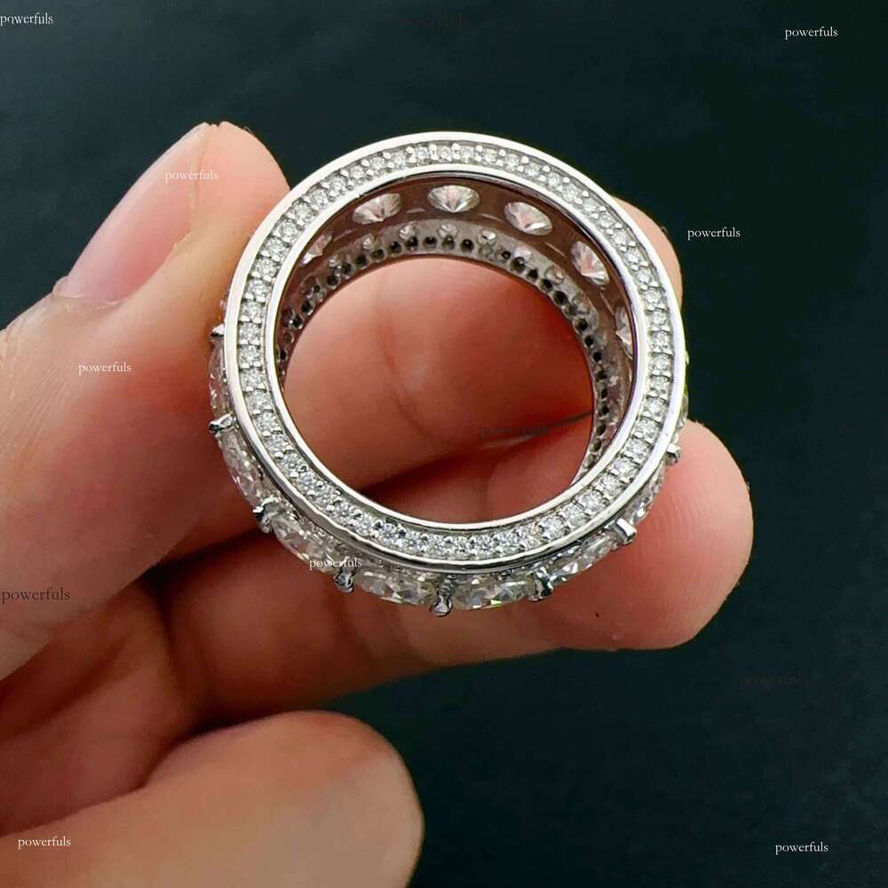 VVS Moissanite Dia Wedding Engagement Ring Hip Hop Jewelry Iced Out Sier Round Eternity Bands