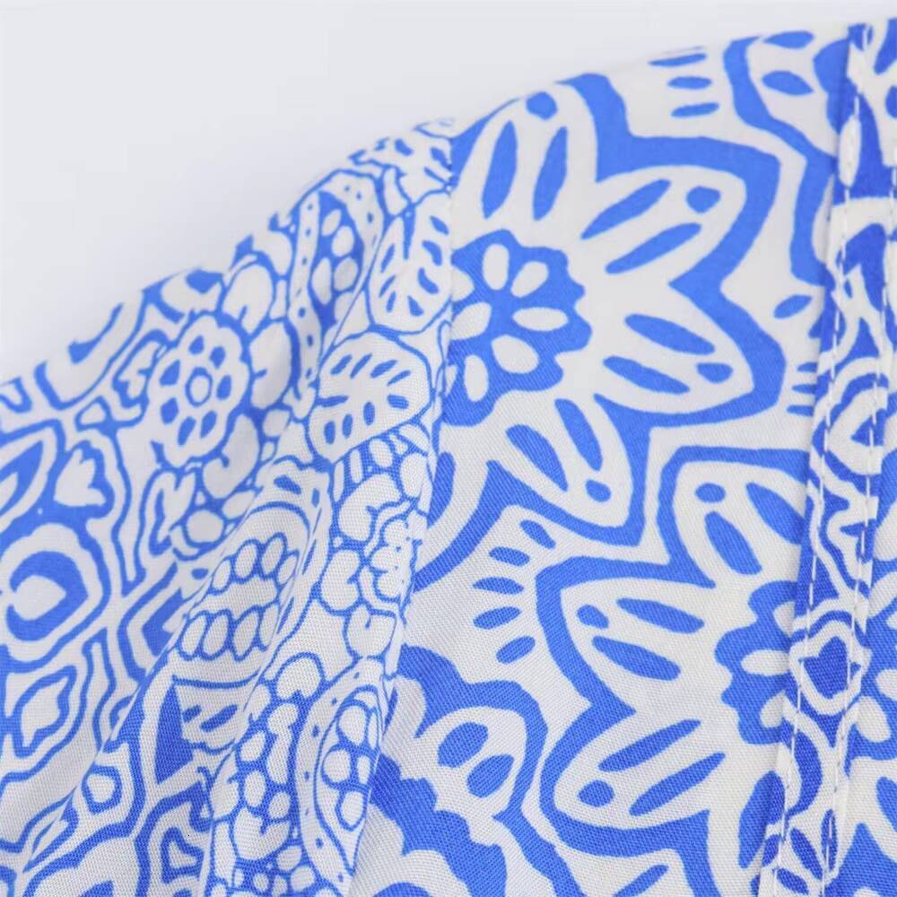 2024ZAR4 Summer New Womens European and American V-neck Layered Spliced Loose Skirt Printed Midi Dress dongdumaoyi