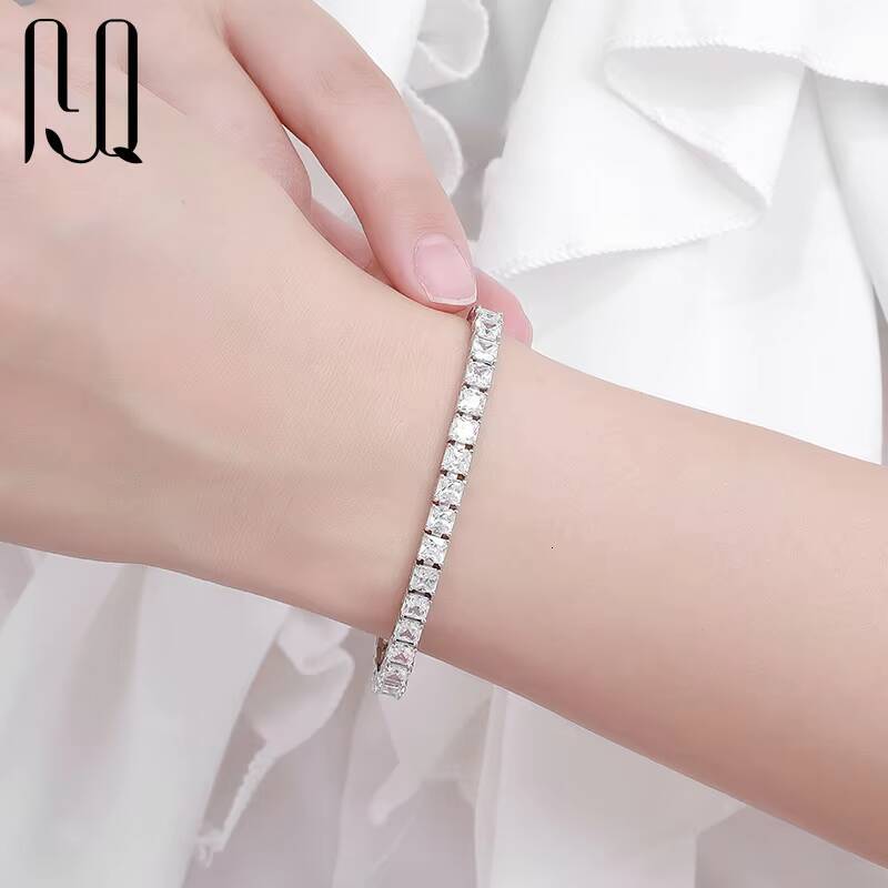 PYQ Men Women Hip Hop Iced Out Fine Jewelry Princess Cut 4*4mm Lab Diamond S925 Silver Vvs Moissanite Tennis Chain Bracelet