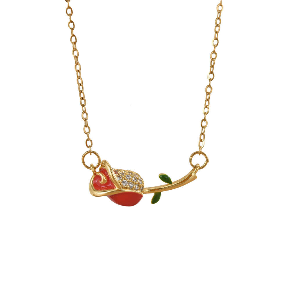 For Women Internet Celebrity Colorful Oil Drop Rose Flower Niche New Design Pendant Elegant Titanium Steel Necklace F59