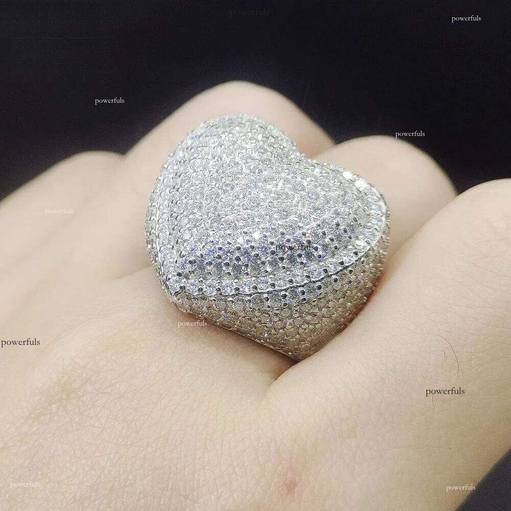 Iced Out Moissanite Engagement Hip Hop Fashion Sier Jewelry Heart Shape Dia Wedding Rings for Men Women