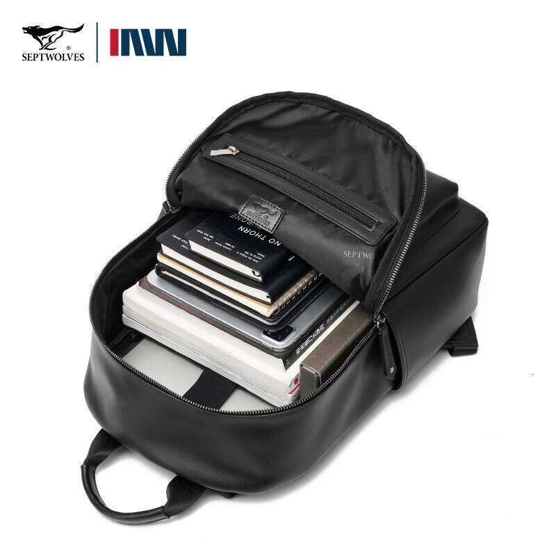 Septwoes Casual Business Large PU Leather Backpack Men Women Waterproof Laptop School Bag Male Classics Travel Knapsack