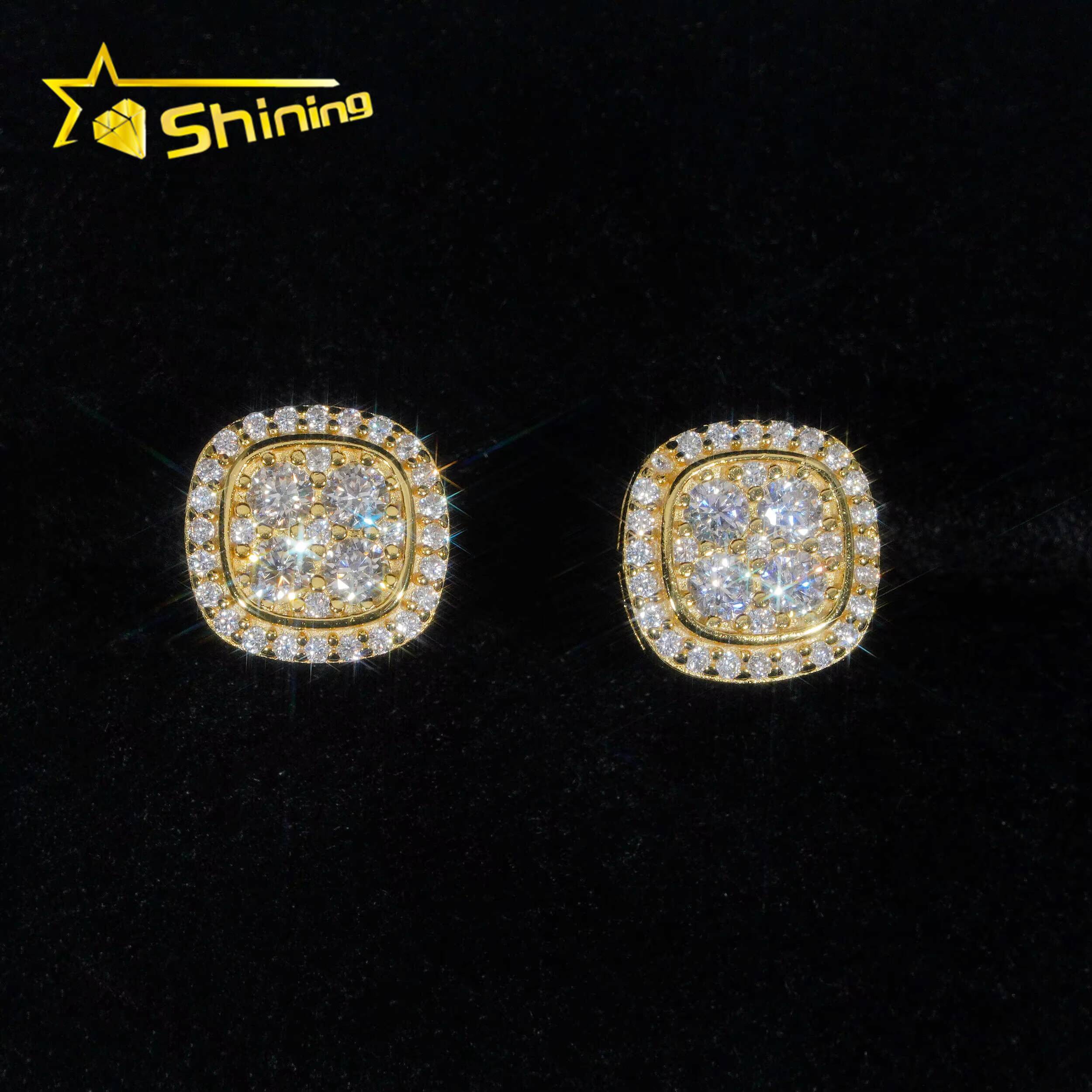 Fast Shipping 10mm Mens Earring Gold Plated 925 Sterling Silver Iced Out VVS Diamond Moissanite Screw Back Stud Earrings