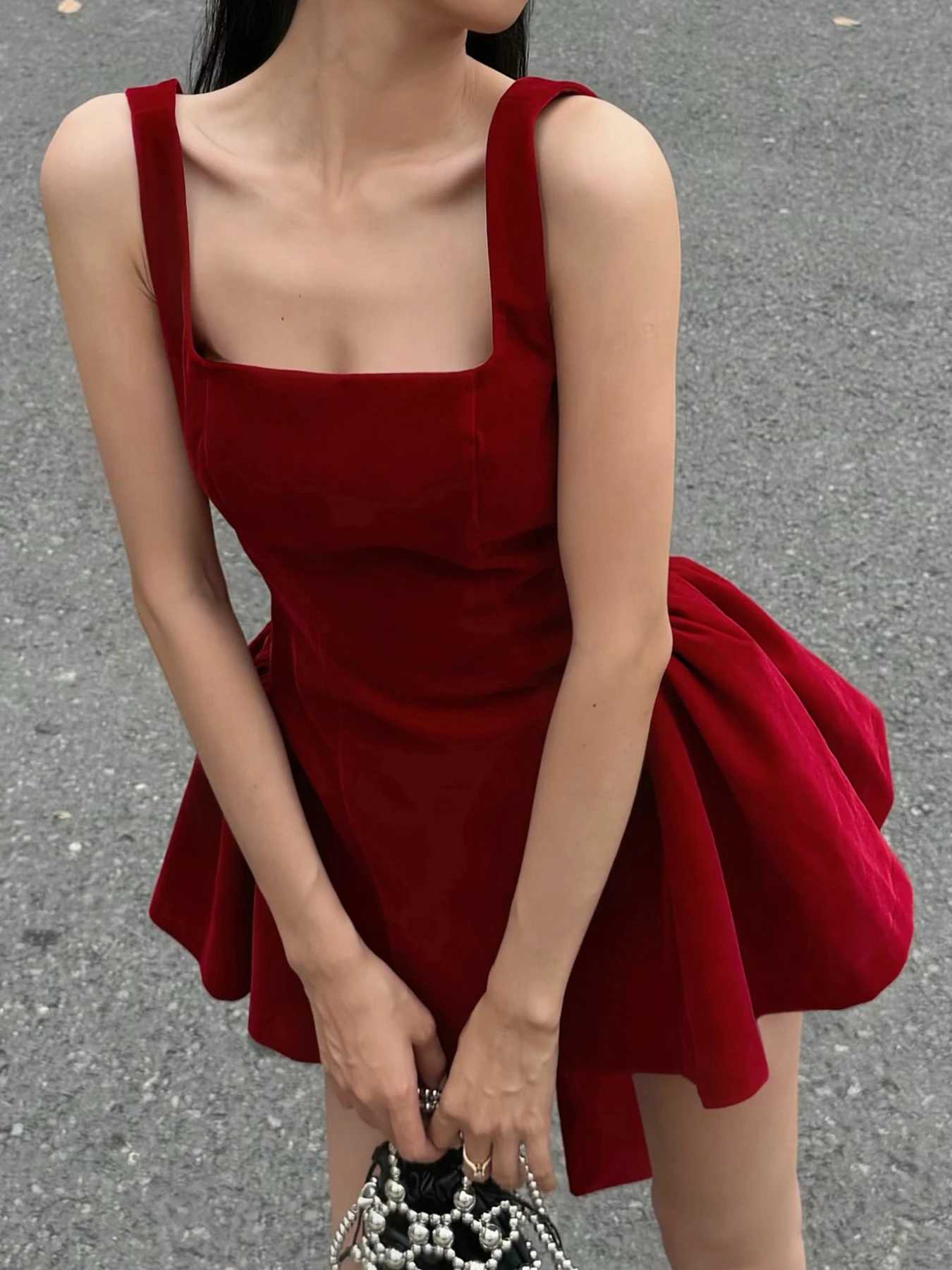 1M SURE French Style Slim Bow Backless A-Line Dress Sexy Square Collar Sleeveless Mini Dresses For Women 2025 Summer Fashion R250716