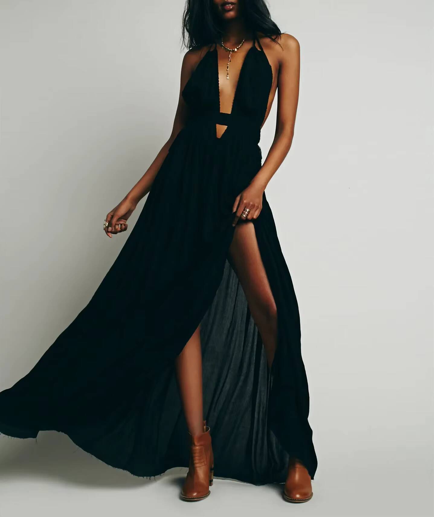 Canwedance Beach Sundress V Neck Backless Sexy Holiday Cotton Maxi Dresses Boho Vestidos Vacation Strapless Dress dongdumaoyi
