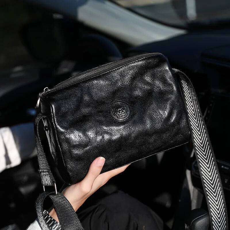 Shoulder Bag Men Soft Zipper Lion Genuine Cowhide Crossbody Messenger Bags For Man Large Capacity Ipad Pillow Male