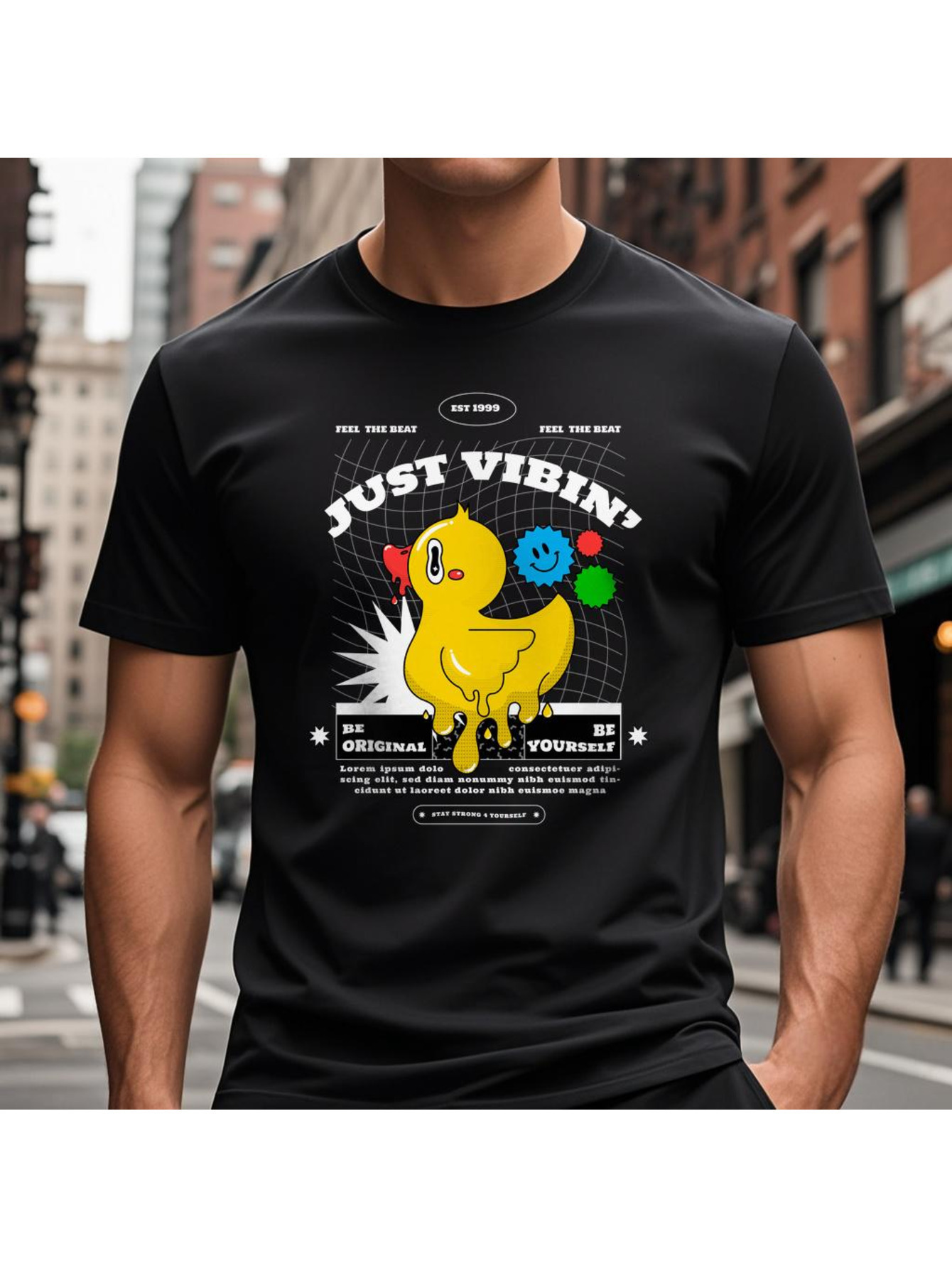 VogueEpoch Duck black S-3XL 180g text Men Short sleeve Round collar White Cotton T Shirts Adult Wed 9c