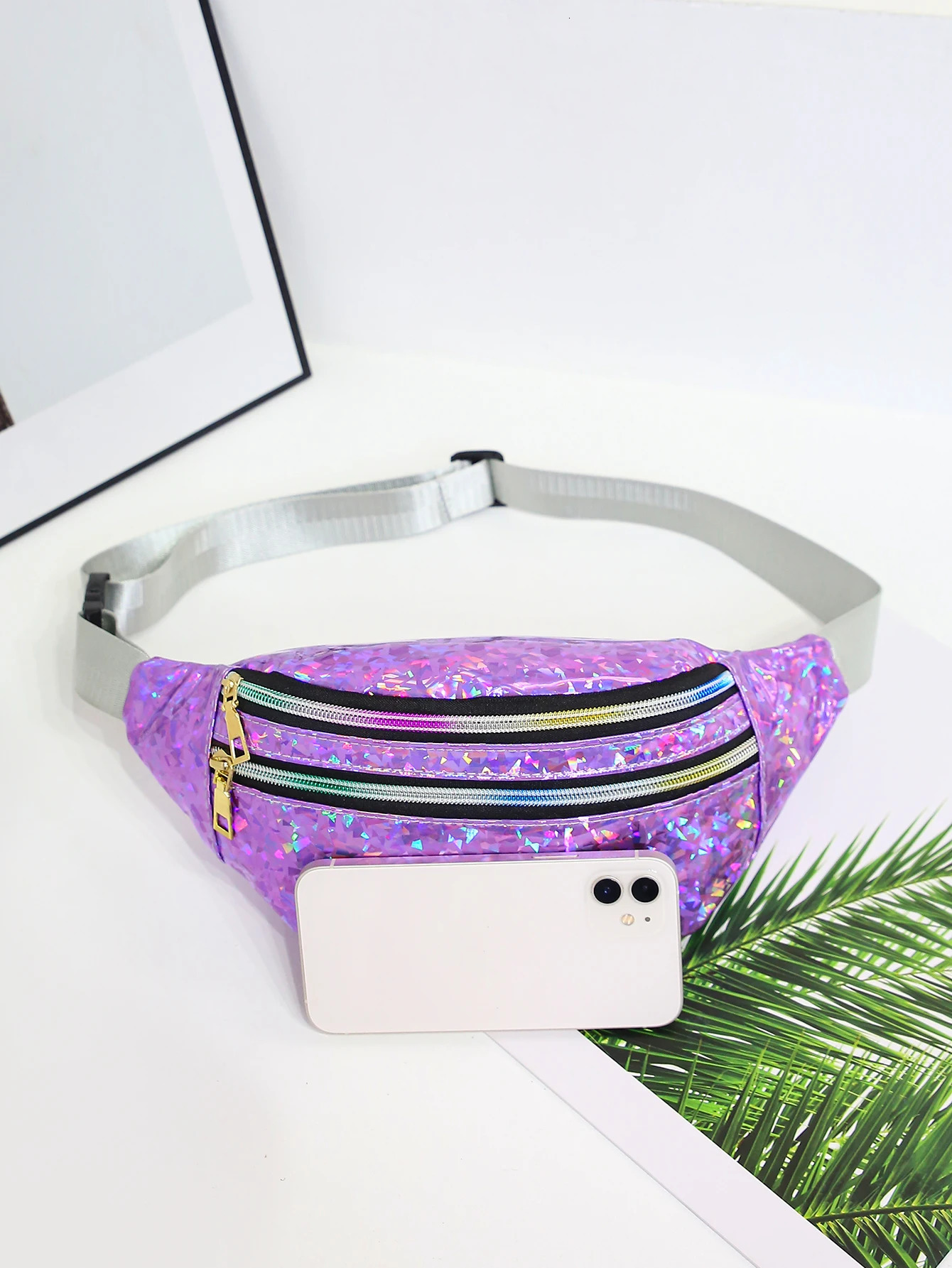 Holographic Waist Bags Women Silver Fanny Pack Female Belt Bag Black Geometric Waist Packs Laser Chest Phone Pouch Bum Bag 250714
