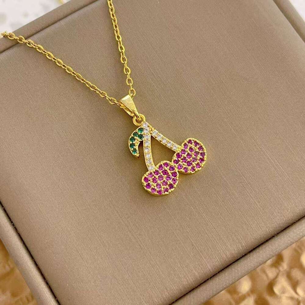 New Trendy Fashion Internet Celebrity Titanium Steel Necklace For Women Christmas Personality Cherry Collarbone Chain Niche Light Elegant Pendant 121