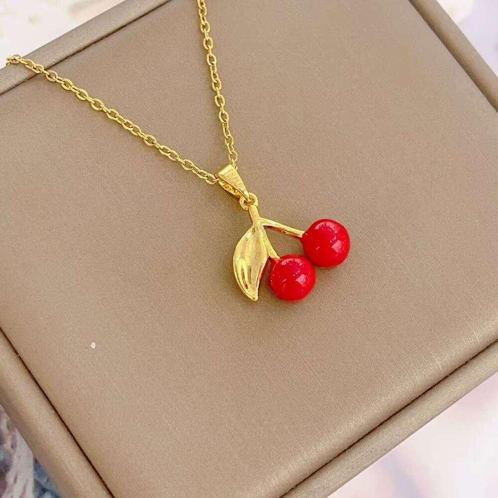 Japanese And Korean Simple Cute Small Cherry Titanium Steel Necklace For Women, Ins Style New Niche Internet Celebrity Collarbone Chain Versatile Jewe