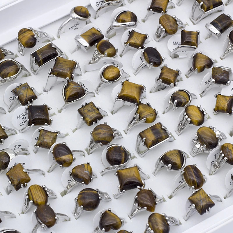 Tiger Eye Stones Rings For Women Natural Stone Geometric Ring Retro Fashion Jewelry Gifts For Women Men 25Pcs/Set 250712