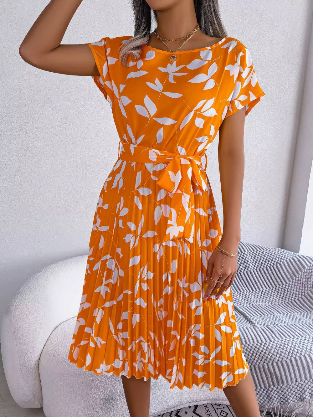 Casual O-neck Short Sleeve Dress Office Lady Spring Summer Fashion Elegant Floral Print Lace Up Pleated Dresses For Women 2023 dongdumaoyi