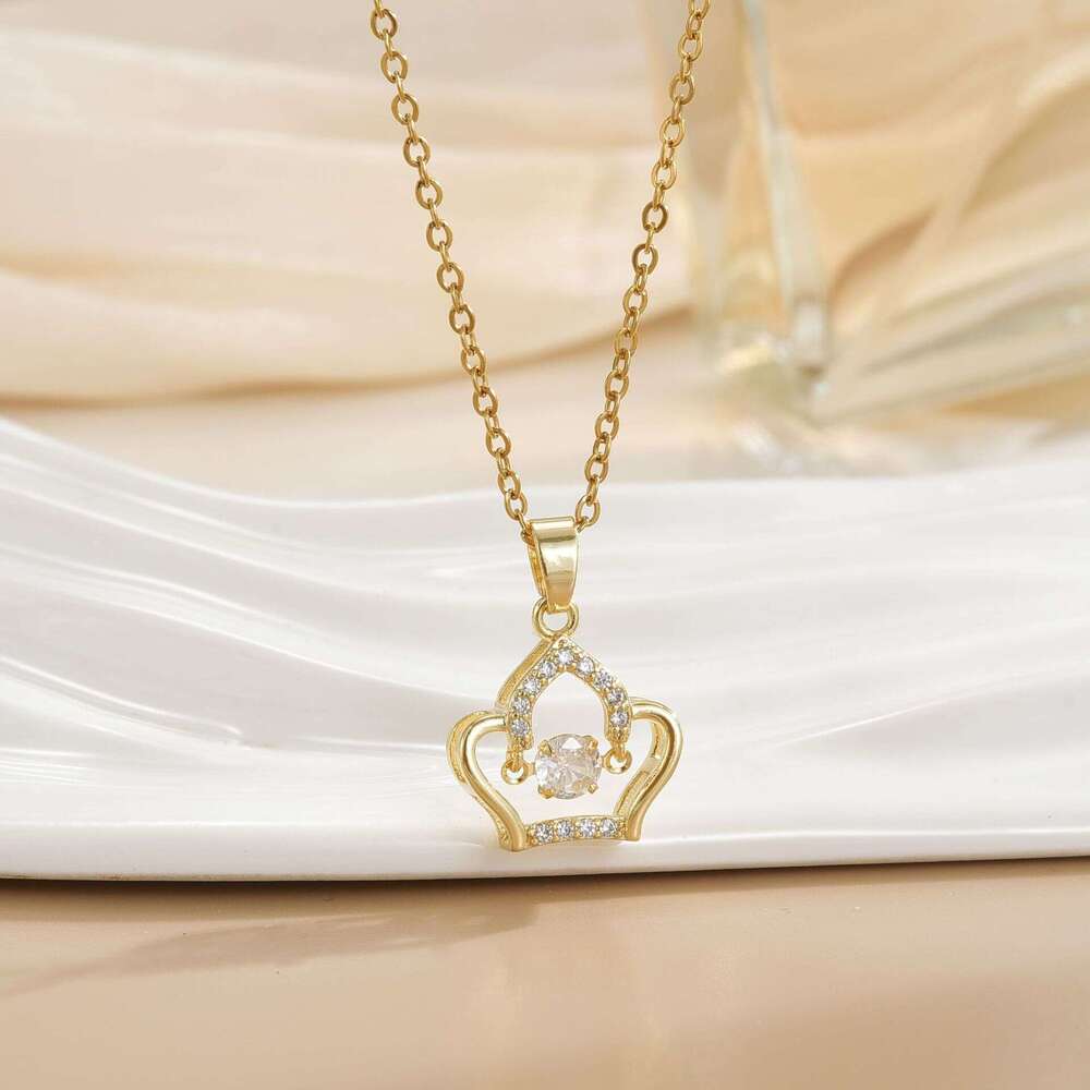 Tiktok Smart Series Crown Titanium Steel Necklace Light Fashion Niche Design High-End Clavicle Chain 9E6