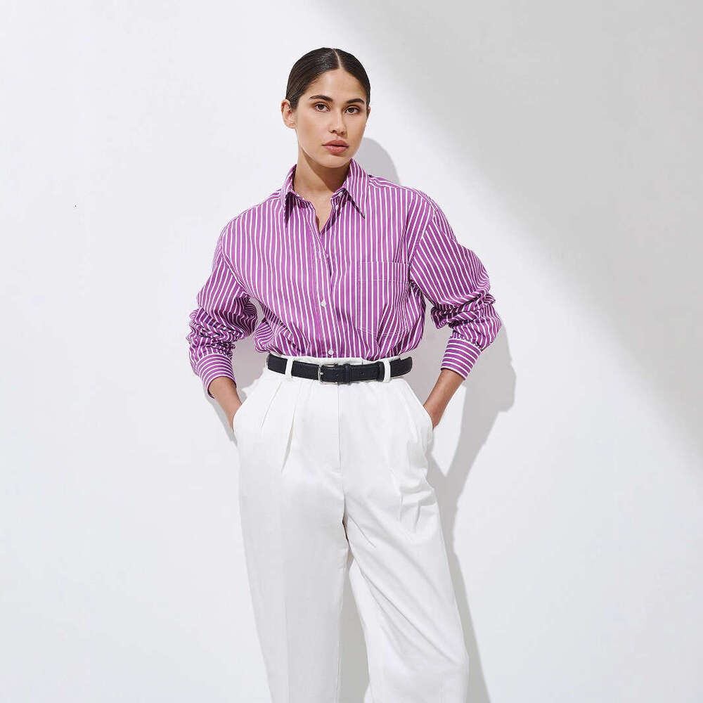 Solid Summer New Trendy Fashion Versatile Loose Polo Striped Shirt B5