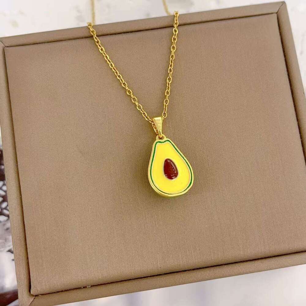 2025 Hot Selling Simple Fresh Style Oil Drop Avocado Pendant Necklace Cute Sweet Jewelry 1D8