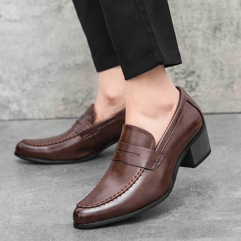 Classic Thick High Heels British Business Social Shoes Men High Quality Brogue Platform Leather Shoes Men Formal Leather For Man W250716