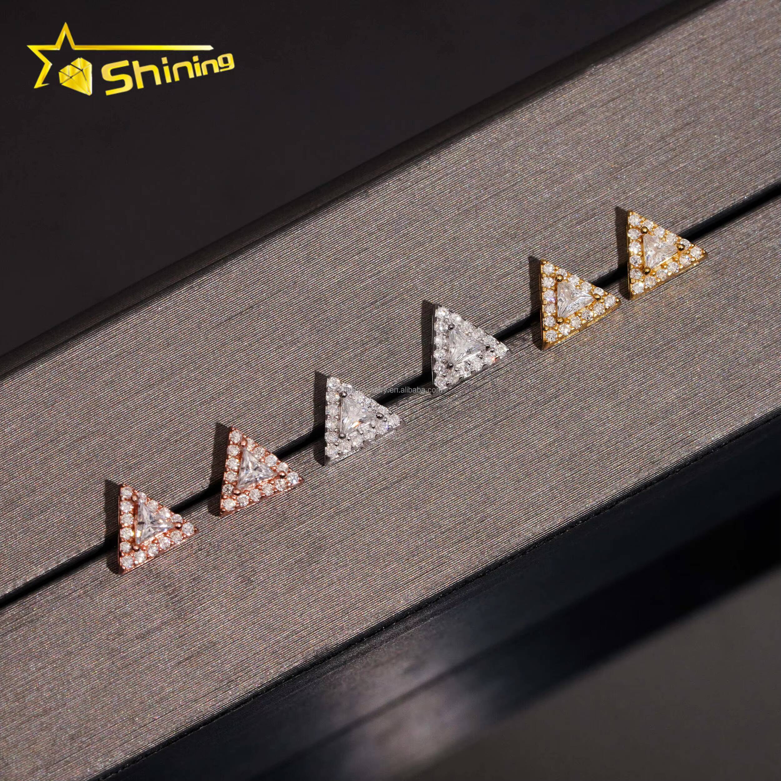 Drop Shipping Wholesale Price GRA Certificate Triangle Shape Style Man Hip Hop Iced Out 925 Silver VVS Moissanite Stud Earrings