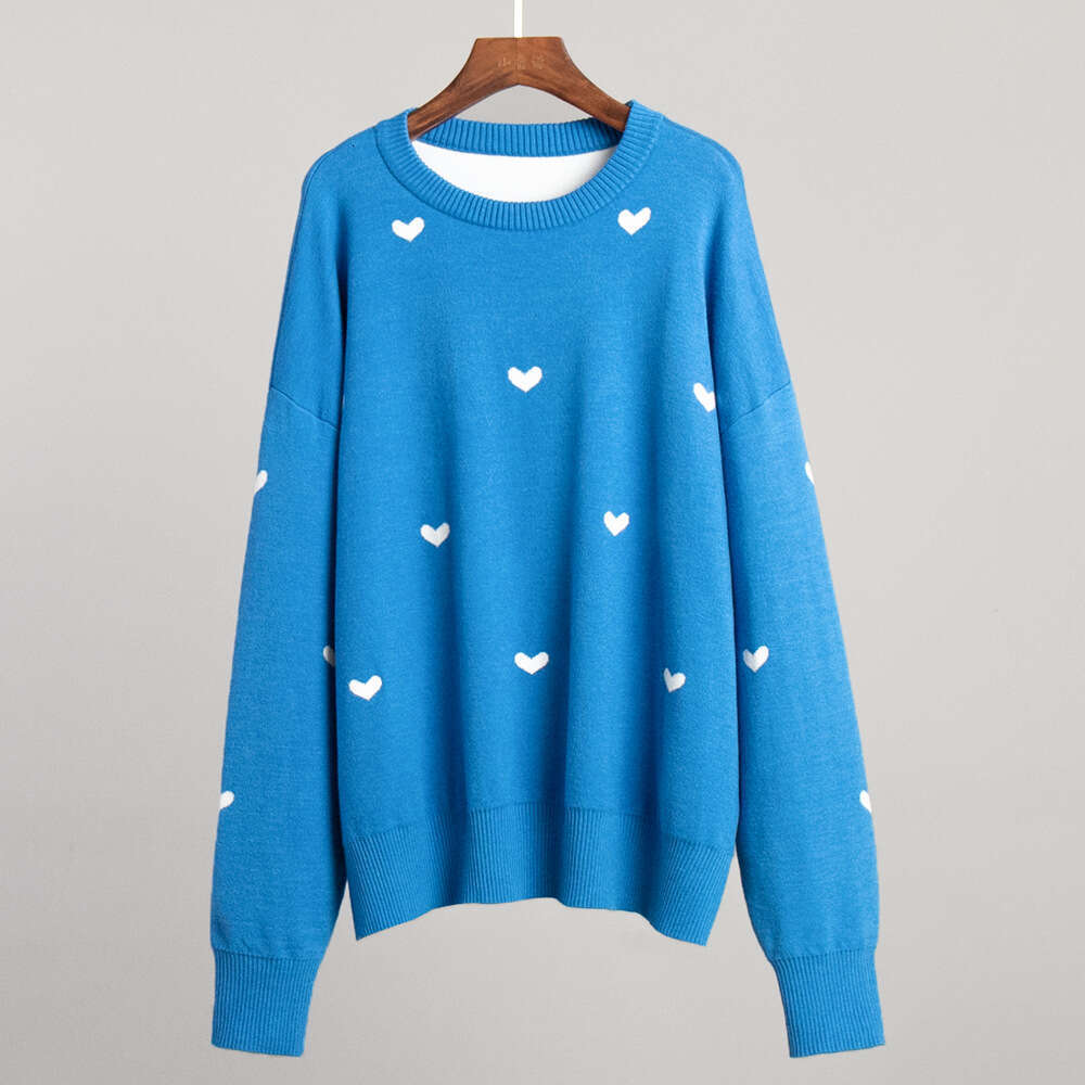 Heart Print New Autumn Winter Style Elegant Commuter Casual Round Neck Design Sweater B5